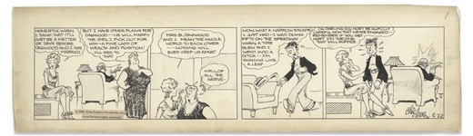 Chic Young Hand-Drawn Blondie Comic Strip From 1931 Titled Howd she figure that out? -- Blondies Upset After Dagwood Crashes His Car